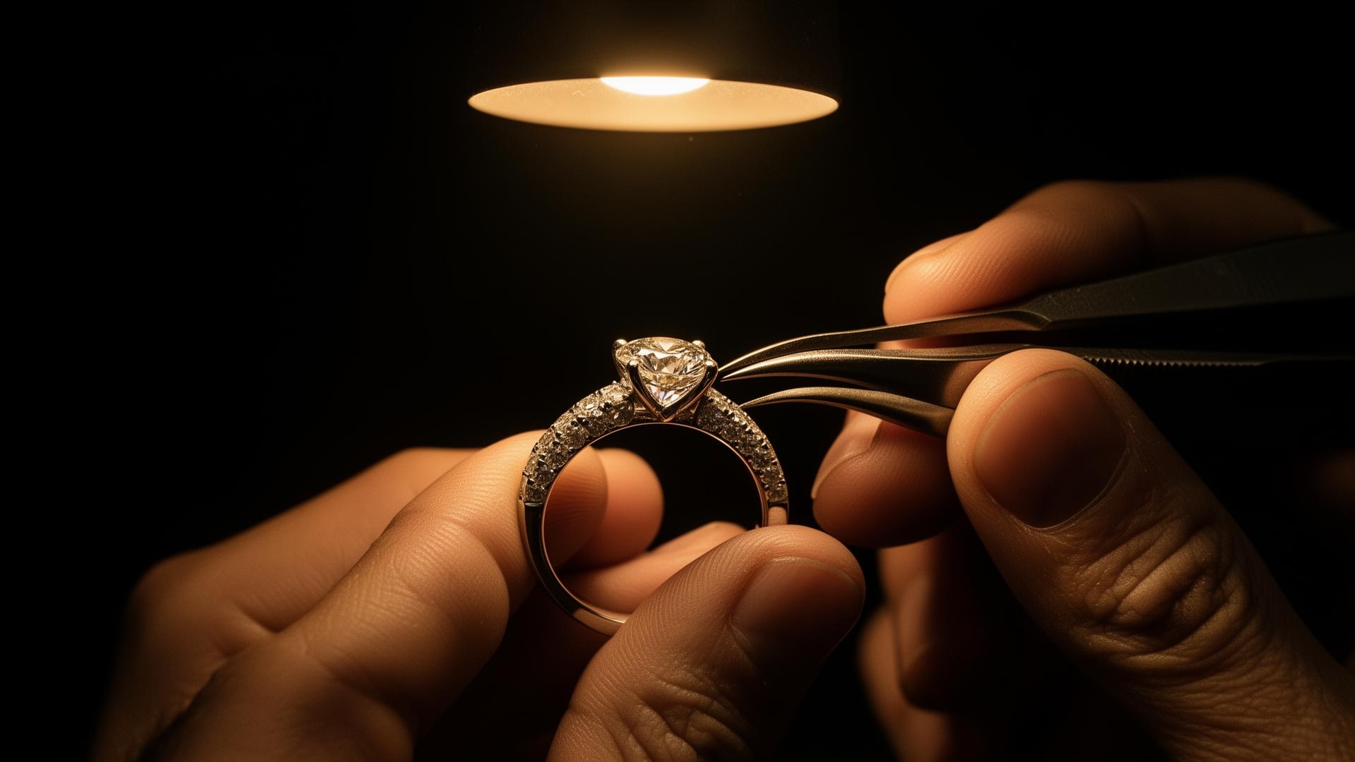 Mãos de mestre joalheiro trabalhando uma peça Diamond Royal